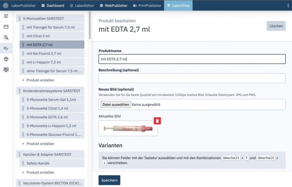 LaborShop, Materialbestellung, Backend
